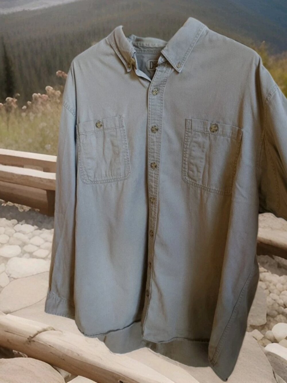 Duluth Trading Company Khaki Tan Long Sleeve Button-up Shirt Sz 2XL 100% Cotton
